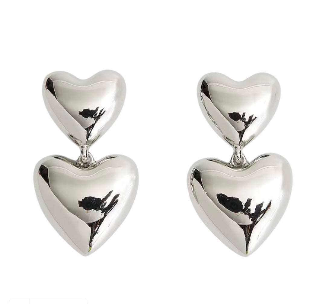 Double Heart Drop Earrings