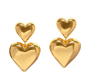 Double Heart Drop Earrings